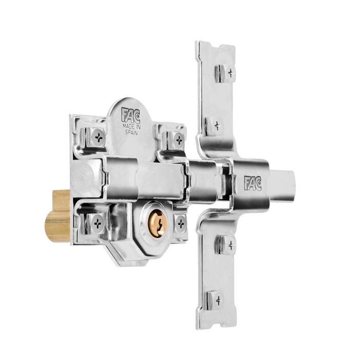 Fac Cerrojo 301-L/80 Níquel F01108 | Cerrojo de seguridad sobreponer 80mm barra 18mm, 3 llaves serreta 1