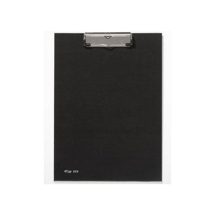 Portanotas Pardo Carton Forrado Pvc Folio Con Pinza Metalica Negro