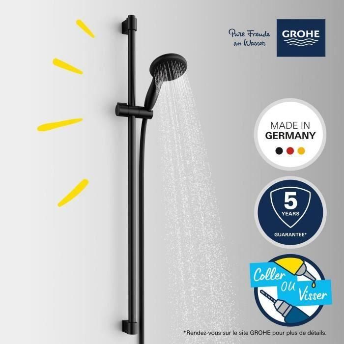 Set de ducha con rociador de 2 chorros, barra de 90 cm y flexo - GROHE Vitalio Start 110 269542431 - Ahorro de agua - Negro mate 1