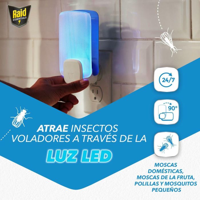 Raid Trampa LED Antiinsectos sin Insecticida para Mosquitos y Moscas - Aparato Eléctrico Silencioso con Recambio 1 Raid Trampa LED Antiinsectos sin Insecticida para Mosquitos y Moscas - Aparato Eléctrico Silencioso con Recambio 1