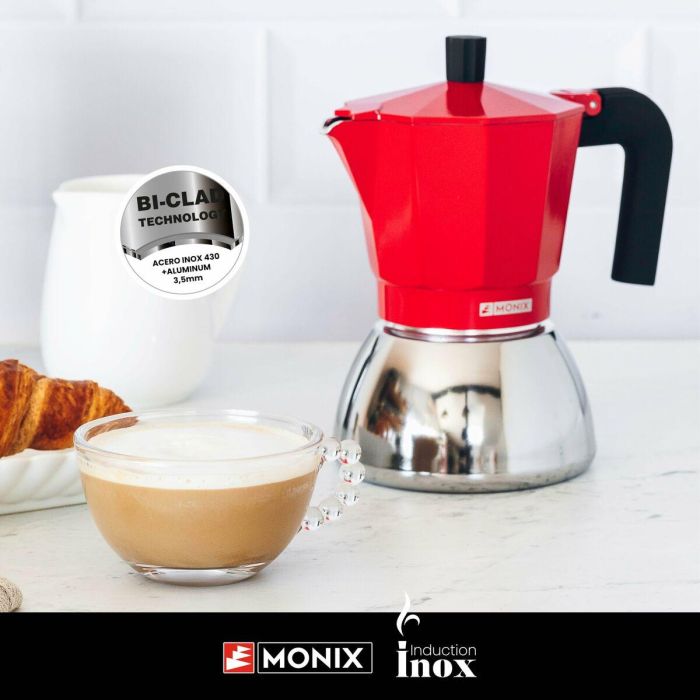 Cafetera Italiana Monix INOX RED 6T Rojo Acero Inoxidable 6 Tazas 6 Cafetera Italiana Monix INOX RED 6T Rojo Acero Inoxidable 6 Tazas 6