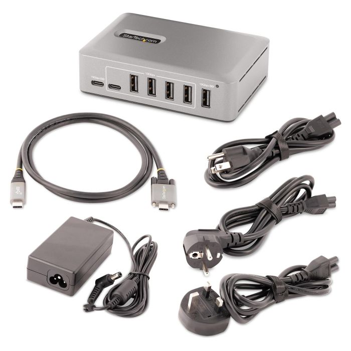 StarTech Hub USB-C de 10 Puertos con Fuente de 65W - 8x USB-A 3.2, 2x USB-C 3.2, 10 Gbps, Autoalimentado, Certificación USB-IF, Gris