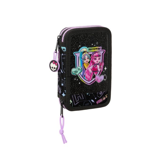 Plumier Doble Monster High Negro 12.5 x 19.5 x 4 cm 28 piezas