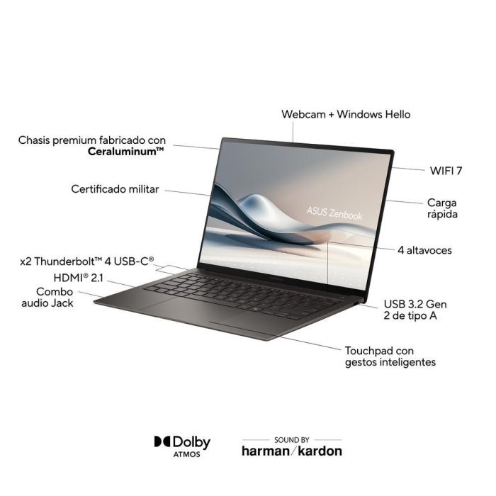 Portátil Asus Zenbook S 14 OLED UX5406SA-PZ334W Intel Core Ultra 7-258V/ 32GB/ 1TB SSD/ 14"/ Win11 1 Portátil Asus Zenbook S 14 OLED UX5406SA-PZ334W Intel Core Ultra 7-258V/ 32GB/ 1TB SSD/ 14"/ Win11 1