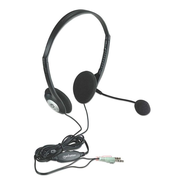 MANHATTAN Auriculares Diadema Estéreo Alámbrico Supraaural para Llamadas y Música, Frecuencia 20-20000 Hz, Cable 2 m, Negro/Plata