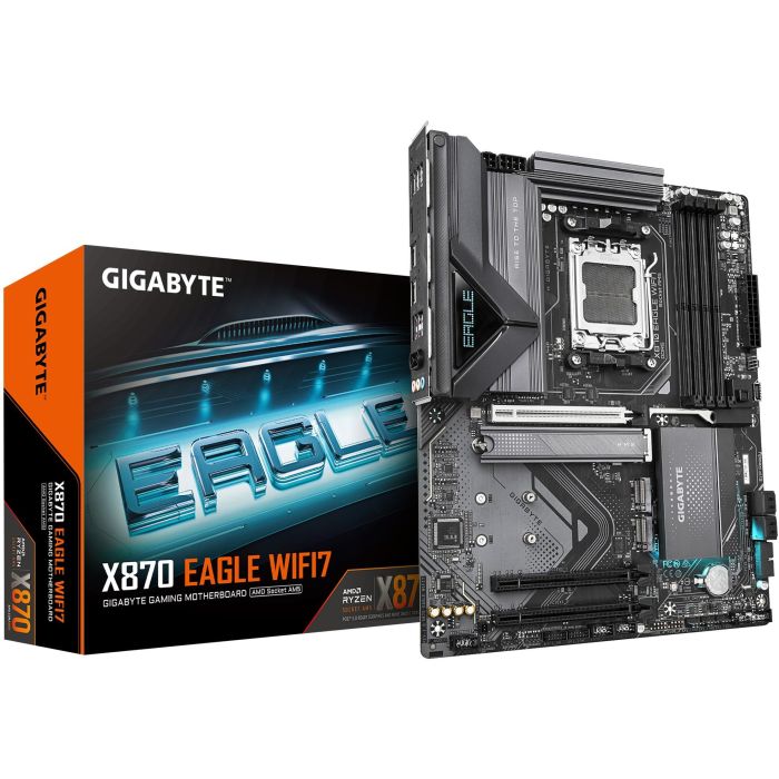 GIGABYTE X870 EAGLE WIFI7 Placa Base AM5 AMD X870 para Ryzen 7000/8000/9000, Wi-Fi 7, DDR5 8000MHz, PCIe 5.0, 2.5GbE, ATX