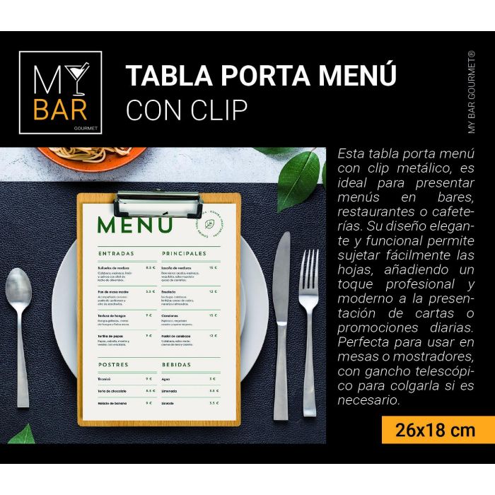 Tabla Porta Menú con Clip 26x18 cm My Bar - Inde (24 Unidades) 6 Tabla Porta Menú con Clip 26x18 cm My Bar - Inde (24 Unidades) 6