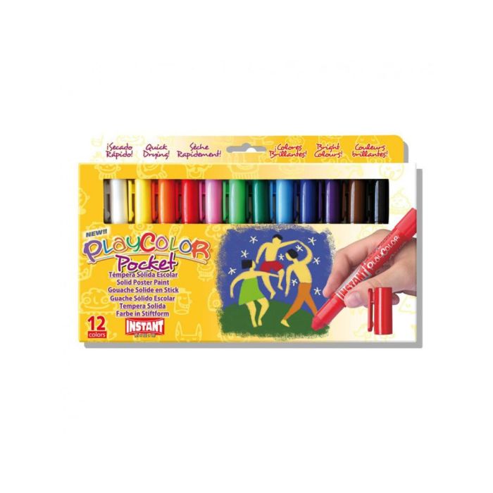 Tempera Solida En Barra Playcolor Pocket Escolar Caja De 12 Colores Surtidos 1