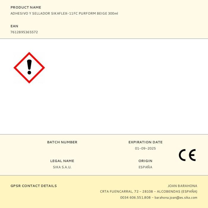 Sika Adhesivo y sellador sikaflex-11fc purform beige 300ml - Sellador de juntas, interior/exterior 1 Sika Adhesivo y sellador sikaflex-11fc purform beige 300ml - Sellador de juntas, interior/exterior 1
