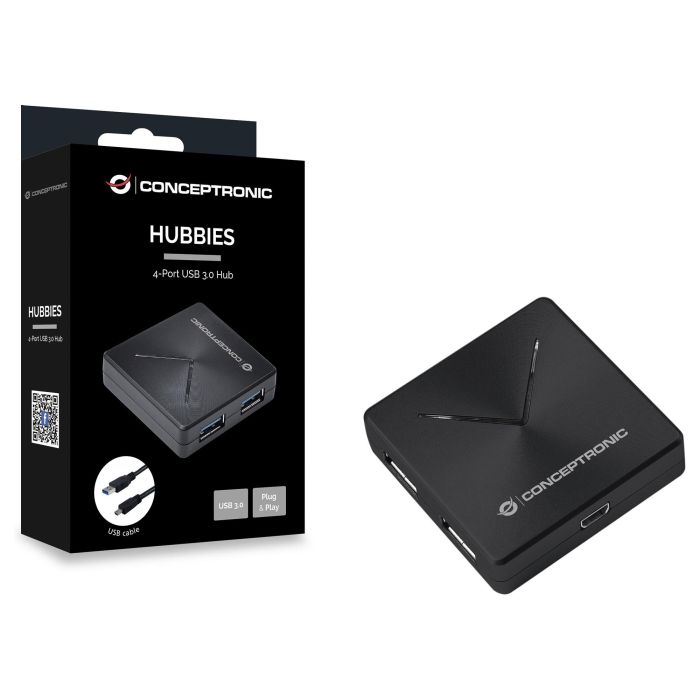 Conceptronic HUBBIES02B Hub USB 3.2 Gen 1 de 4 Puertos Tipo A, Negro, 5000 Mbit/s 4 Conceptronic HUBBIES02B Hub USB 3.2 Gen 1 de 4 Puertos Tipo A, Negro, 5000 Mbit/s 4