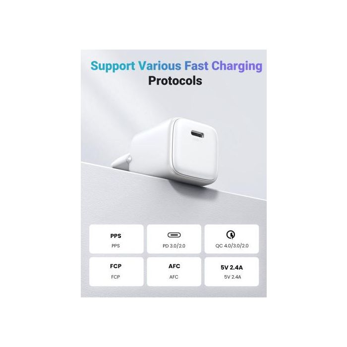 UGREEN 15326 Cargador USB C Nexode Mini 30W PD GaN Tech Blanco Carga Rápida 7