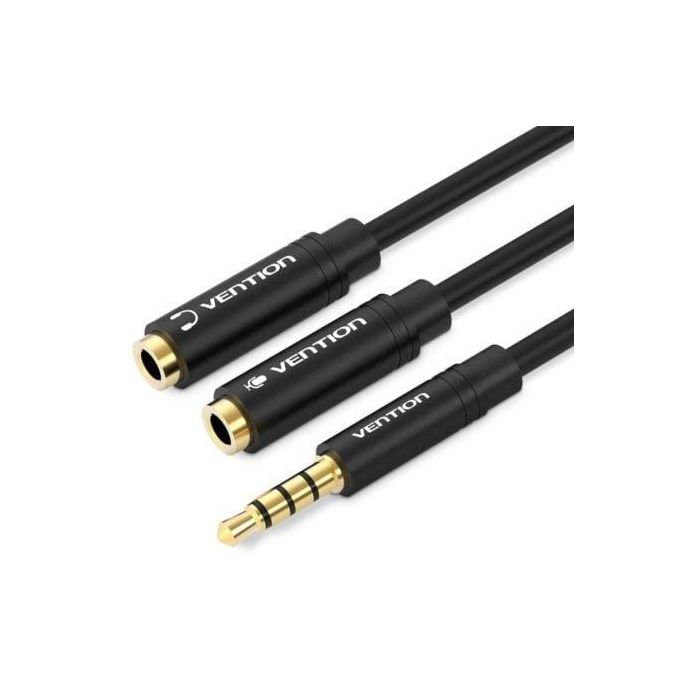 Cable Estéreo Vention BBVBY/ Jack 3.5 Macho - 2x Jack 3.5 Hembra/ 30cm/ Negro