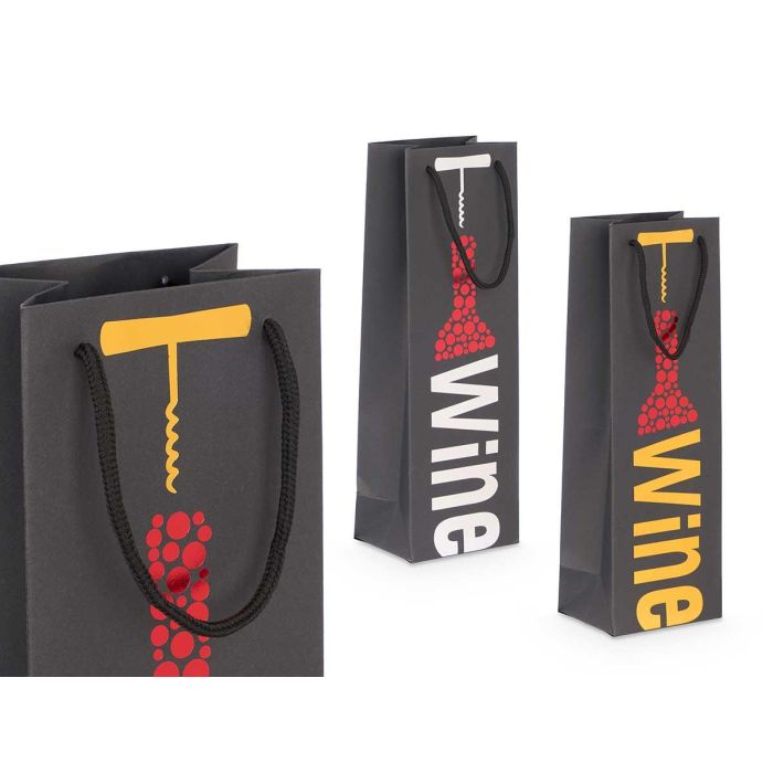 Bolsa Vino Surtidos Wine Kinvara - 12x36x9 cm - Cartón Oro/Negro/Plata (24 Unidades) Bolsa Vino Surtidos Wine Kinvara - 12x36x9 cm - Cartón Oro/Negro/Plata (24 Unidades)