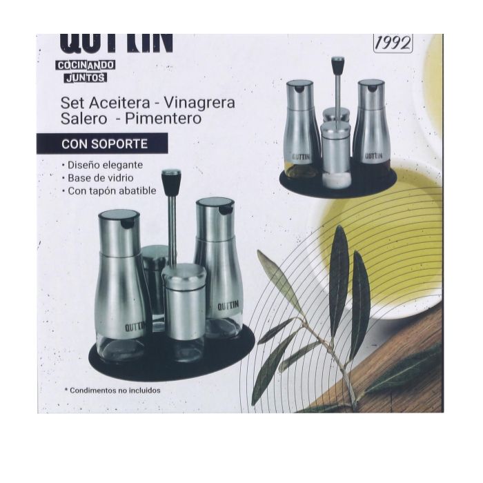 Set de 4 dispensadores de acero inoxidable con soporte Quttin (8 Unidades) 1
