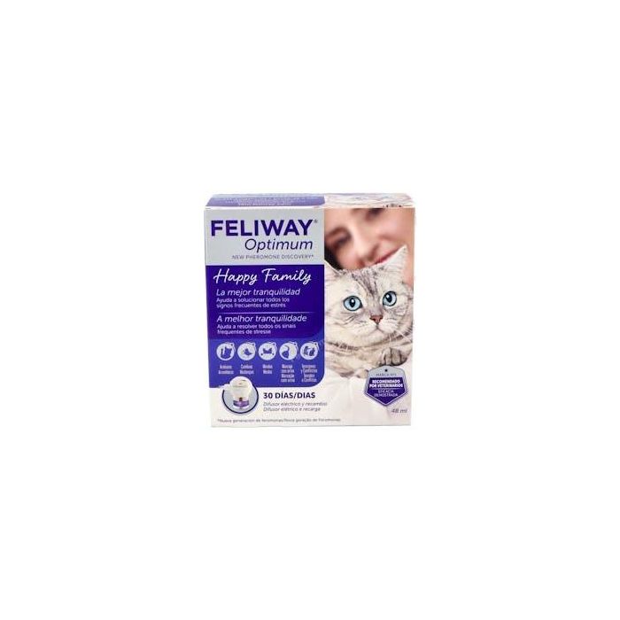 Feliway Optimum Difusor y Recambio 48 ml para Gatos | Antiestrés con Feromonas Felinas | Calma, Reduce Estrés, Arañazos y Marcaje