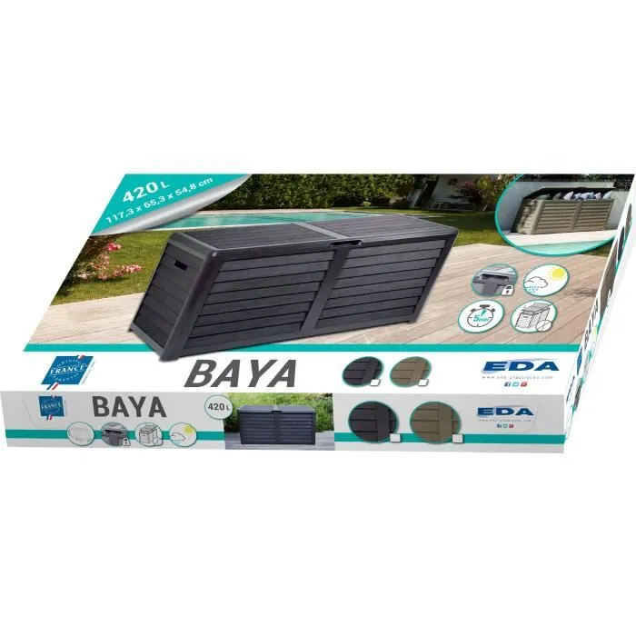 Eda Baya Garden Bay Cubo de Basura de Plástico Gris Antracita 420 Litros Imitación Madera Hecho en Francia 5