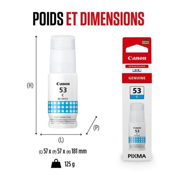 Canon Gi 53C Bote de Tinta Cian para Modelos de Impresora Canon Pixma G650 y G550, con 60 ml de Volumen para Recarga 4 Canon Gi 53C Bote de Tinta Cian para Modelos de Impresora Canon Pixma G650 y G550, con 60 ml de Volumen para Recarga 4