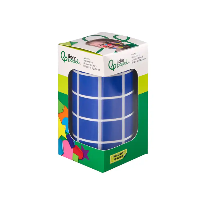 Liderpapel Gomets Autoadhesivo Cuadrado 20x20 mm Azul Rollo 2000 Unidades Caja Carton 1