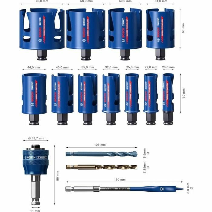 Bosch Professional BOS4059952536354 Juego de Sierras de Corona para Construcción Experto, 11 Piezas, Diámetro 20-76 mm 4 Bosch Professional BOS4059952536354 Juego de Sierras de Corona para Construcción Experto, 11 Piezas, Diámetro 20-76 mm 4