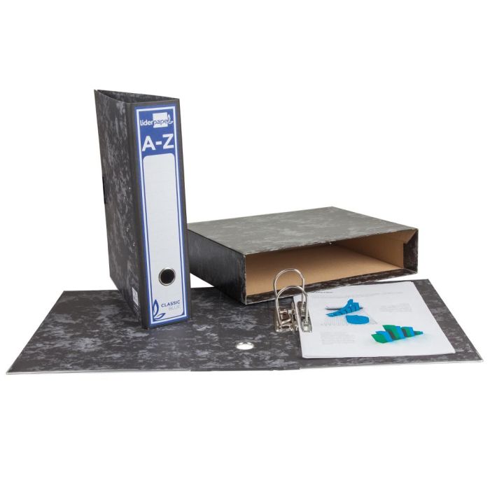 Archivador De Palanca Liderpapel Carton Forrado Folio Jaspeado Negro Con Caja Classic Blue 8