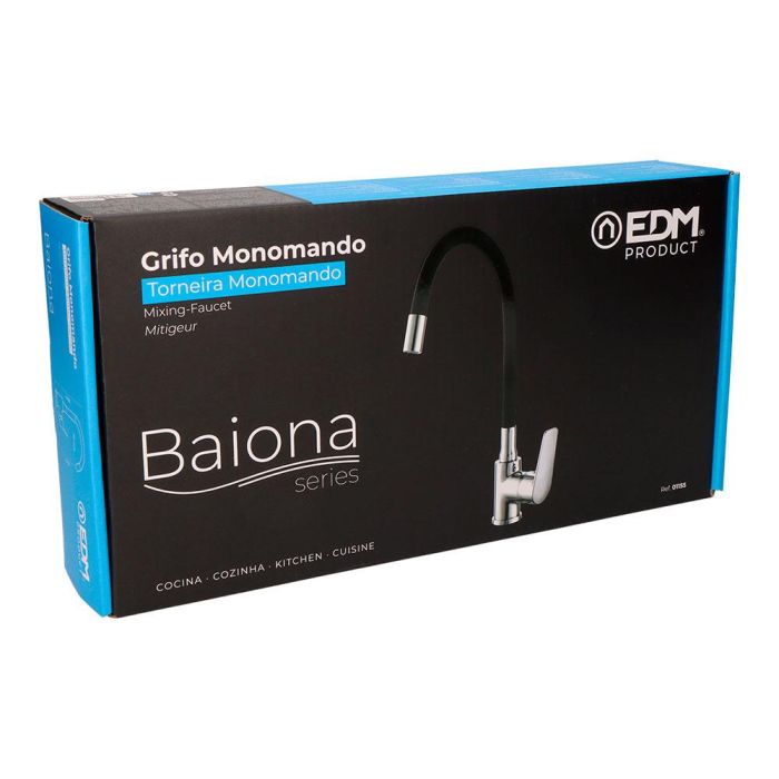 Edm Grifo monomando de cocina caño alto flexible negro, cuerpo de latón, mango de zinc, 213 x 46 x 360 mm 3