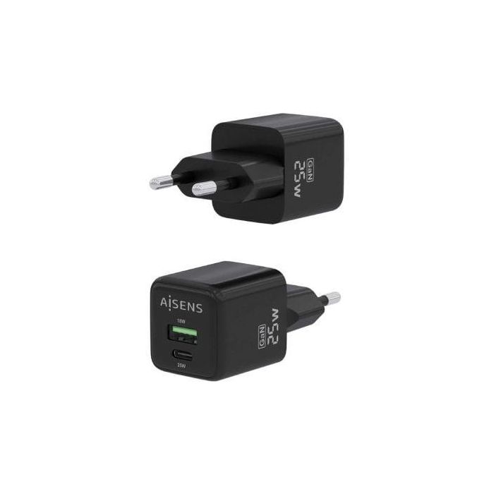 Cargador de Pared GaN Aisens ASCH-25W2P015-BK/ 1xUSB Tipo-C/ 1xUSB/ 25W 2 Cargador de Pared GaN Aisens ASCH-25W2P015-BK/ 1xUSB Tipo-C/ 1xUSB/ 25W 2