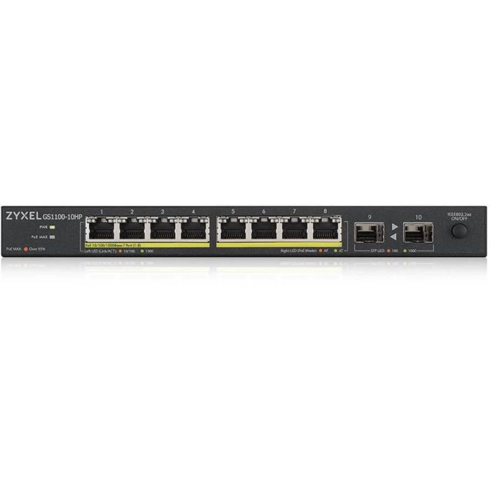 Zyxel GS1100-10HP v2 Switch No Administrado Gigabit Ethernet con 8 Puertos RJ-45 PoE y 2 Ranuras SFP, 130W, 20 Gbit/s, Negro 2 Zyxel GS1100-10HP v2 Switch No Administrado Gigabit Ethernet con 8 Puertos RJ-45 PoE y 2 Ranuras SFP, 130W, 20 Gbit/s, Negro 2