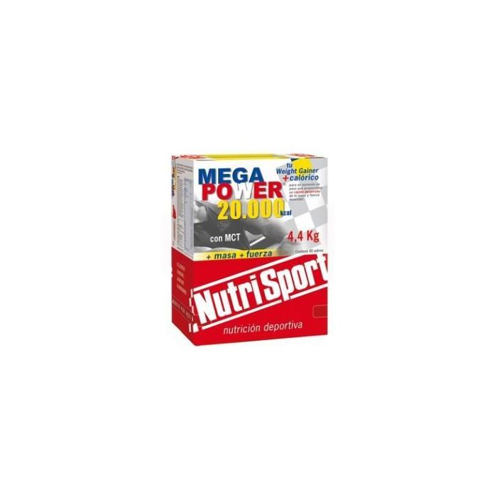 NUTRISPORT Megapower 20.000 Fresa 40 Sobres - Suplemento para Masa y Potencia Muscular con Proteínas y Carbohidratos