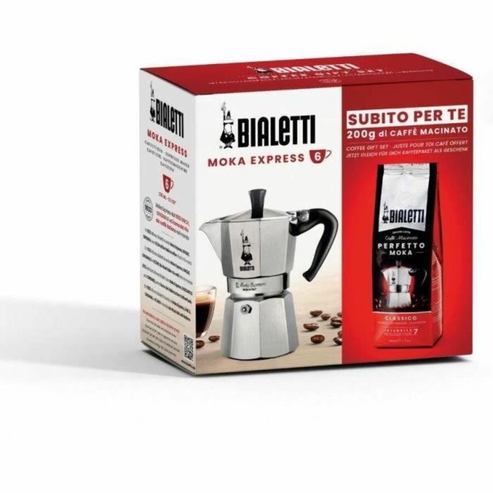 Cafetera italiana + 1 Café Perfetto Moka Classico - BIALETTI - MOKA - 3 tazas - 0,30 L - Paquete de 250 g - Plata