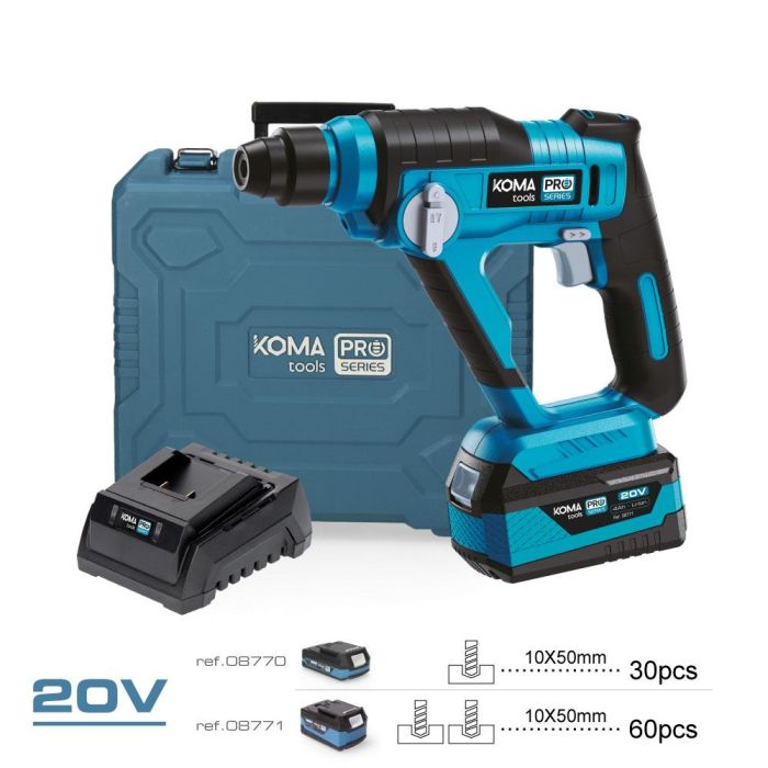 Koma Tools Martillo Percutor Perforador 20V Kit con Batería 4.0Ah, Cargador y Maletín SDS Plus 1.3J Pro Series 1 Koma Tools Martillo Percutor Perforador 20V Kit con Batería 4.0Ah, Cargador y Maletín SDS Plus 1.3J Pro Series 1