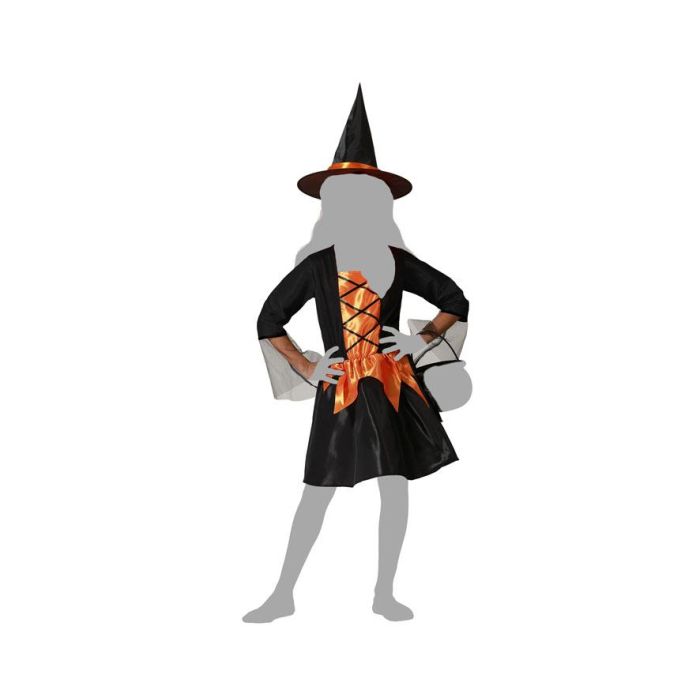 Disfraz Infantil Bruja Vestido Corto Naranja Con Sombrero Halloween 10-12 Años Mujer Polyester