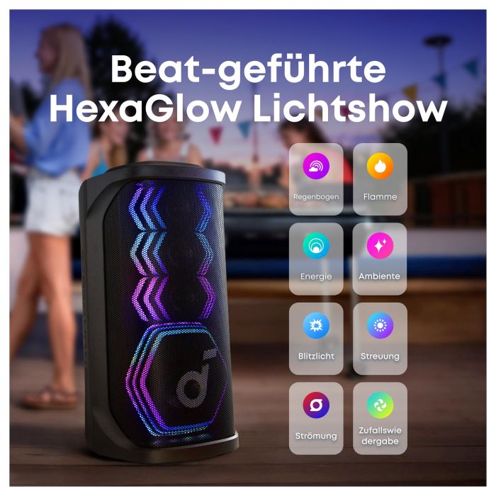 ANKER Soundcore Rave 3S Bluetooth 200W Partybox AI Karaoke IPX4 Beat-synced Lichtshow Auracast inkl. 2 kabellose Mikrofone 4