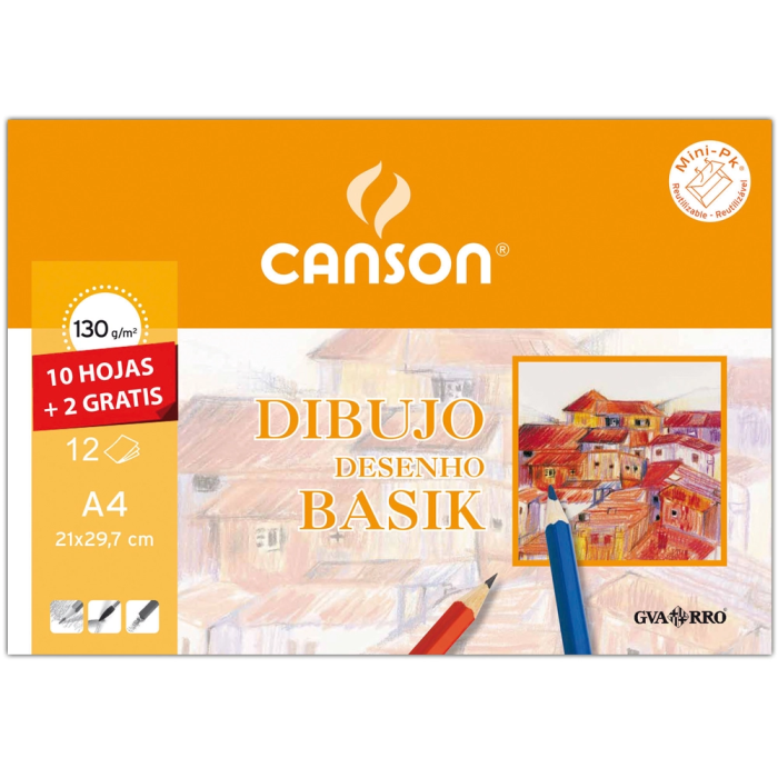 Canson Minipack Dibujo Basik Papel para Dibujo 10 Hojas 130 gr Recuadro 24x32 cm 1