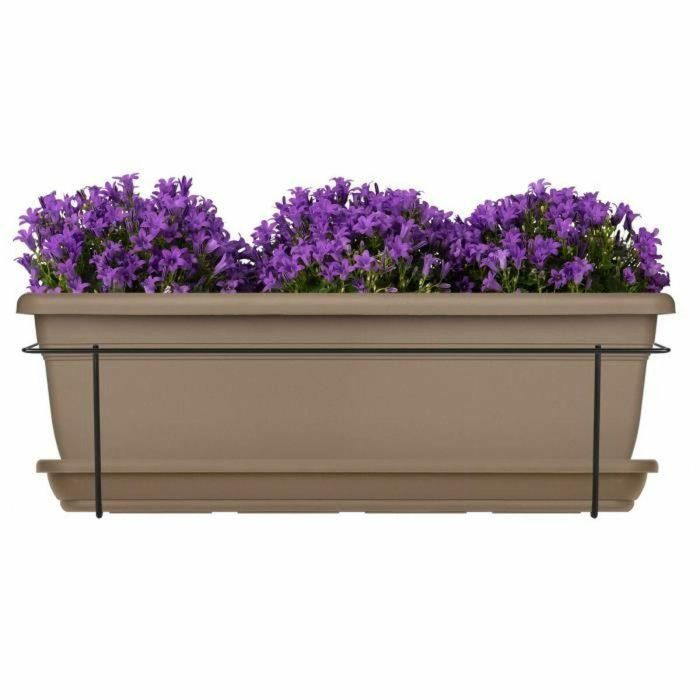 Garden Id 12131107 Kit Macetero con Soporte Metálico y Bandeja, Taupe 50 cm, Reciclado 100% Reciclable, Volumen para Plantas