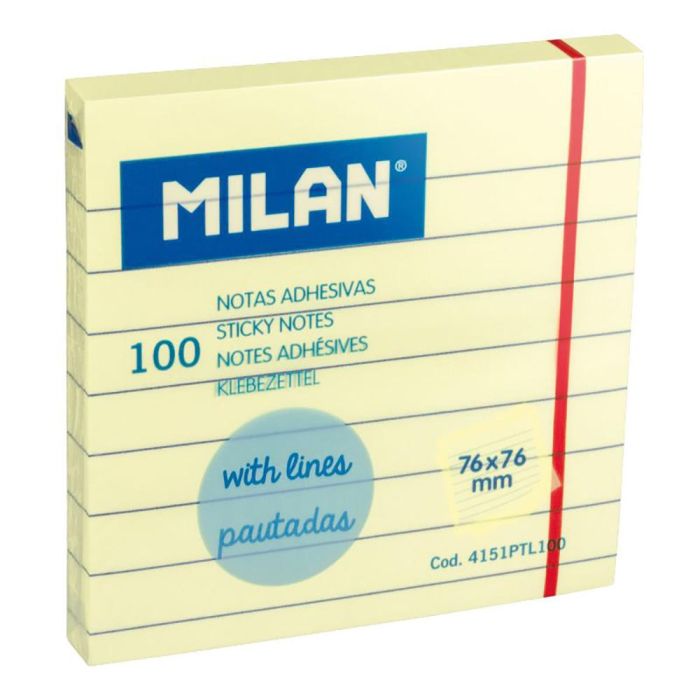 Bloc 100 notas adhesivas amarillo claro pautadas 76x76mm milan Bloc 100 notas adhesivas amarillo claro pautadas 76x76mm milan