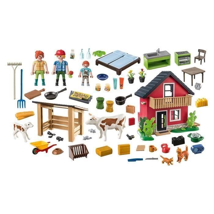 Casa de campo amueblada con zona de estar y dormir, con carretilla y vaca playmobil country 3 Casa de campo amueblada con zona de estar y dormir, con carretilla y vaca playmobil country 3