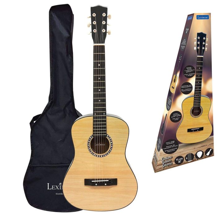 Lexibook Guitarra acústica de madera 91 cm con 6 cuerdas de nailon, bolsa de transporte, púa, correa y método de aprendizaje 7