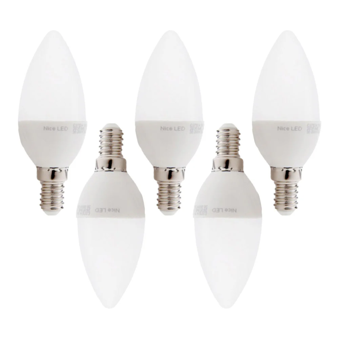 Pack 5 Bombillas LED E14 5W 500Lm 2700K 40.000H [HO-C37-E14-5W-RC-WW-PK5-AP]