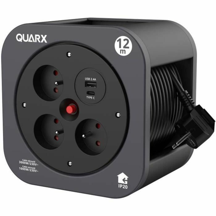 Carrete - QUARX - S-Box - 12m, 3 tomas de 16A, USB Tipo A y C 1 Carrete - QUARX - S-Box - 12m, 3 tomas de 16A, USB Tipo A y C 1