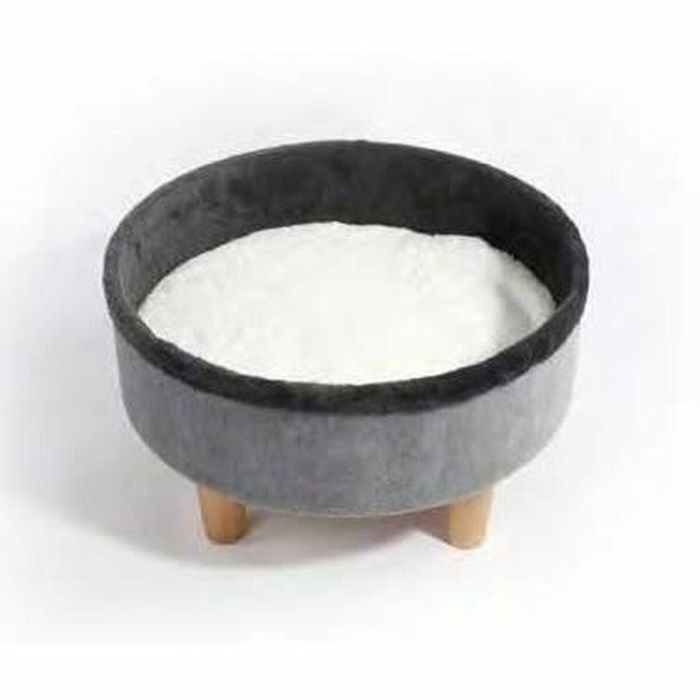 Cama redonda elevada - M PETS - ROUND - Gris - 47 x 47 x 26 cm - Pata de madera - Cojín mullido 1