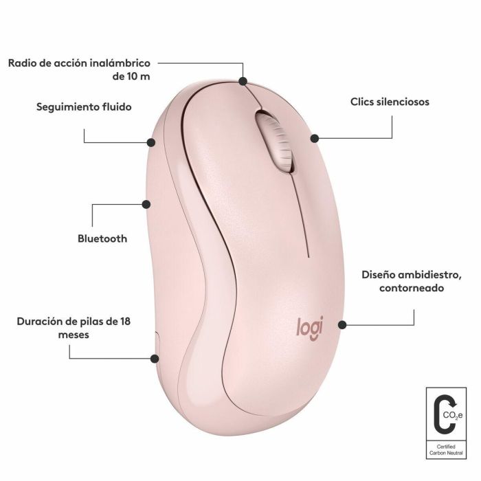 Logitech M240 Mouse Bluetooth, inalámbrico, compacto, portátil, monitoreo de fluidos - rosa 2