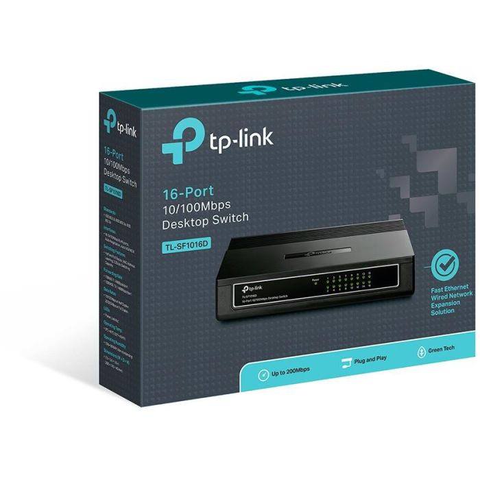 TP-Link TL-SF1016D Switch de Red Fast Ethernet No Administrado 16 Puertos RJ-45 para Montaje en Rack o Pared Negro 3