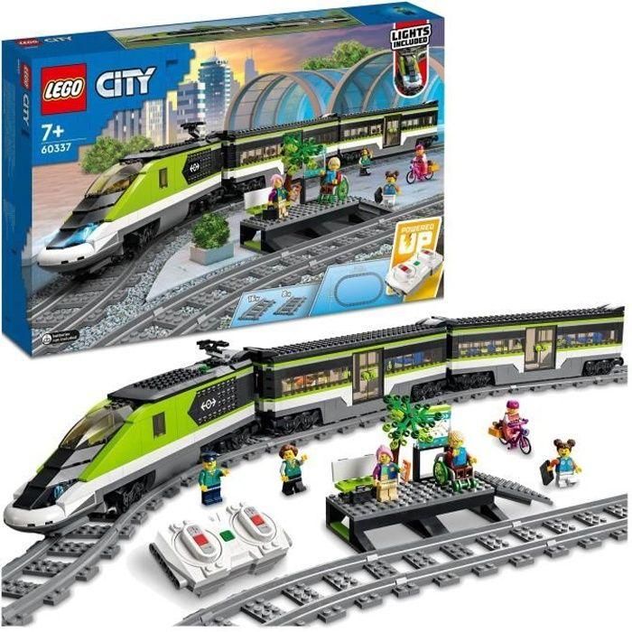 LEGO 60337 City Express Tren de pasajeros, juguete de locomotora de control remoto con faros, vías, vagón de comida, a partir de 7 años