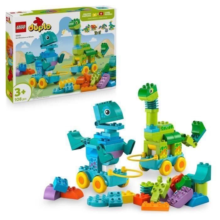 LEGO DUPLO My Town 10451 Dinosaurios sobre ruedas 3 en 1: juego de aprendizaje temprano para niños de 3 años