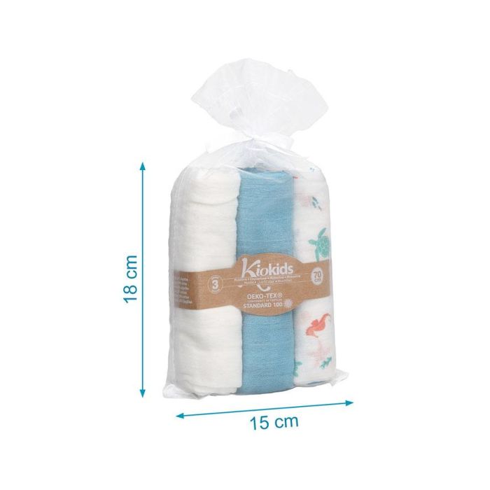 KioKids Set de 3 Muselinas 70x70 cm - Azul, Blanco y Marino - Bambú y Algodón - para Bebés +0 Meses KioKids Set de 3 Muselinas 70x70 cm - Azul, Blanco y Marino - Bambú y Algodón - para Bebés +0 Meses