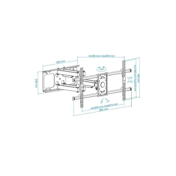 Tooq Soporte Pared TV LP3790TN-B Giratorio Inclinable Nivelable para Pantallas de 43-90" hasta 75kg 4