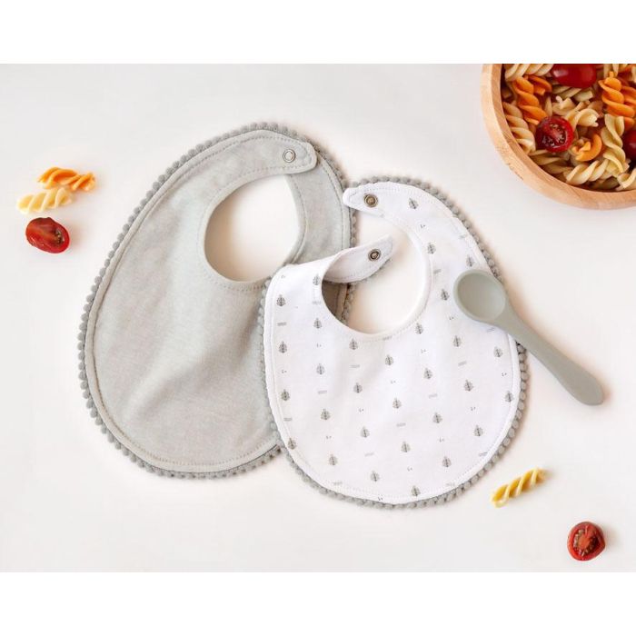 Set Gris De Dos Baberos Y Cuchara Gris Set Gris De Dos Baberos Y Cuchara Gris