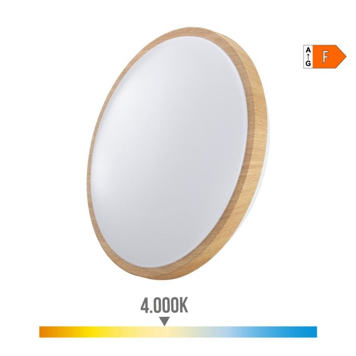 Aplique superficie circular led 18w 1820lm 4000k ø33x5,5cm efecto madera edm