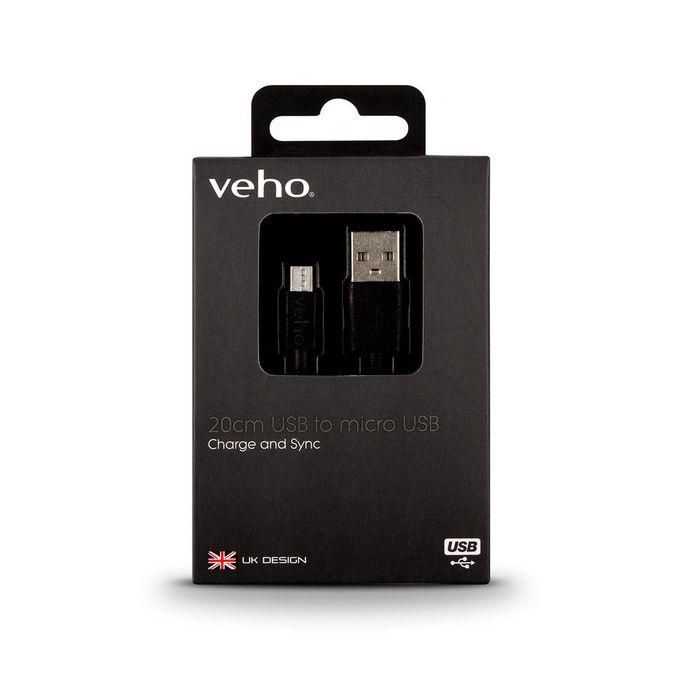 Veho USB A - Micro USB, 0.2m, Negro Cable de Carga Universal para Sat Nav, GPS, E-Cigarettes, Smart Watches y Otros Dispositivos Micro-USB 3