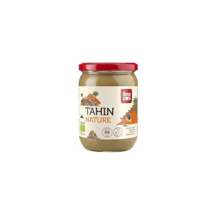 LIMA Tahin Tostado Bio 500g sin Sal. Crema de sésamo integral rica en calcio y proteínas, ideal para hummus.